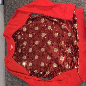 Red and silver long sleeve sequin top